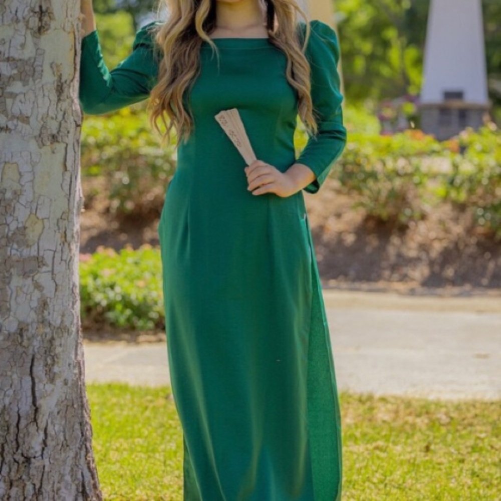 Green Puff Sleeve Ao Dai by Ao Dai Cute Sass Size Small